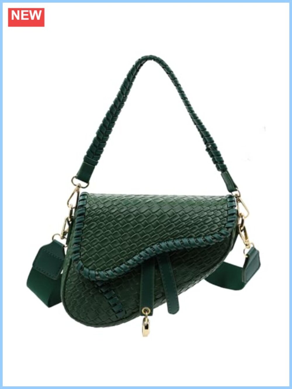 Handwoven PU Leather Saddle Bag Crossbody Satchel with Detachable Straps